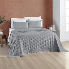 Conjunto Cama Casal Queen Bordado Inglês 200 Fios Cinza