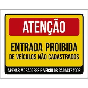 Kit 5 Placas Entrada Proibida Veículos Não Cadastrados 36X46