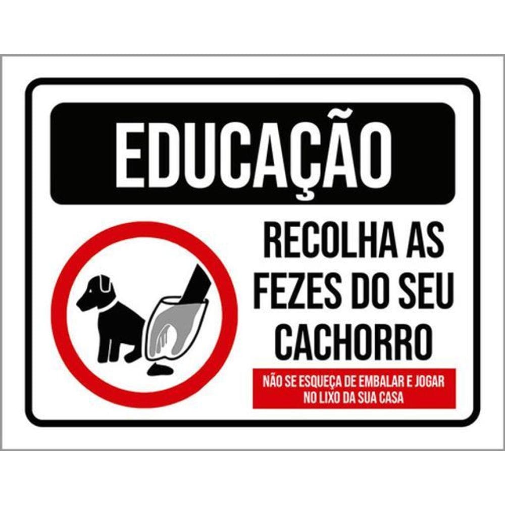 Kit 5 Placas Educação Recolha As Fezes Do Seu Cachorro 36X46