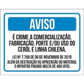 Kit 10 Placas Aviso Crime Comercialização Cerol Linha 36X46