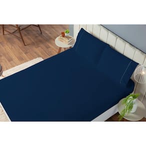Lençol Solteiro Elástico + Fronha Microfibra Laura 2 Pç Azul