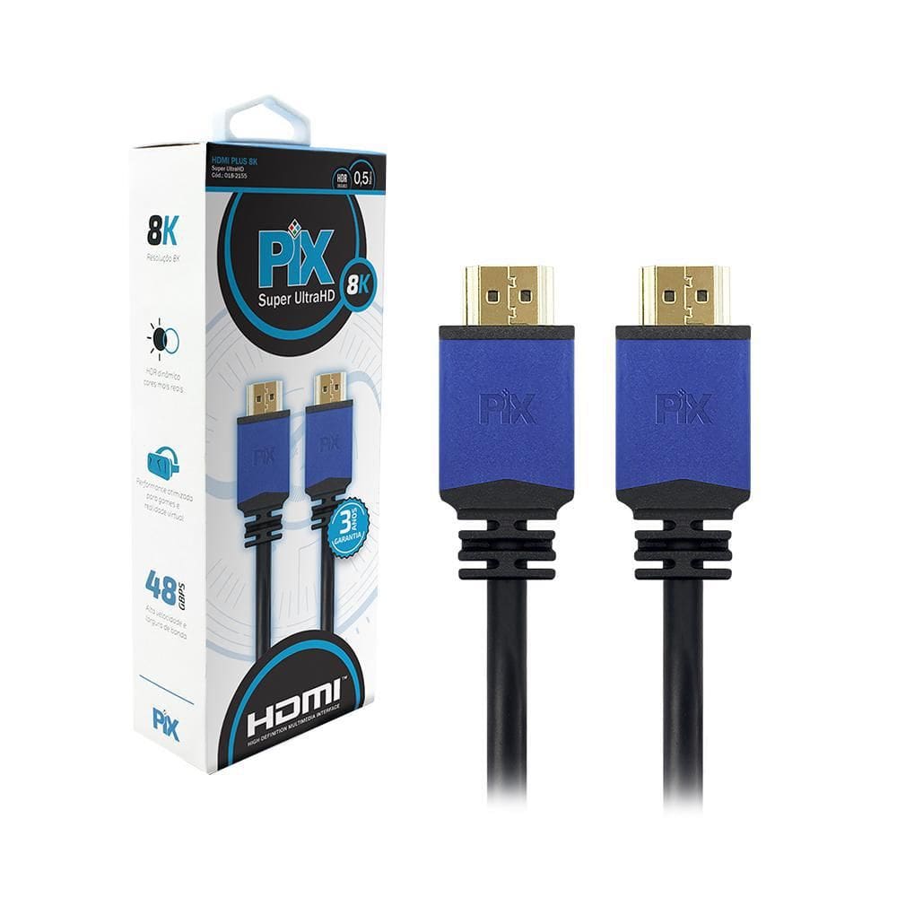 Cabo Hdmi 8K 2.1 Super Ultrahd Pix 0,5 Metros 018-2155
