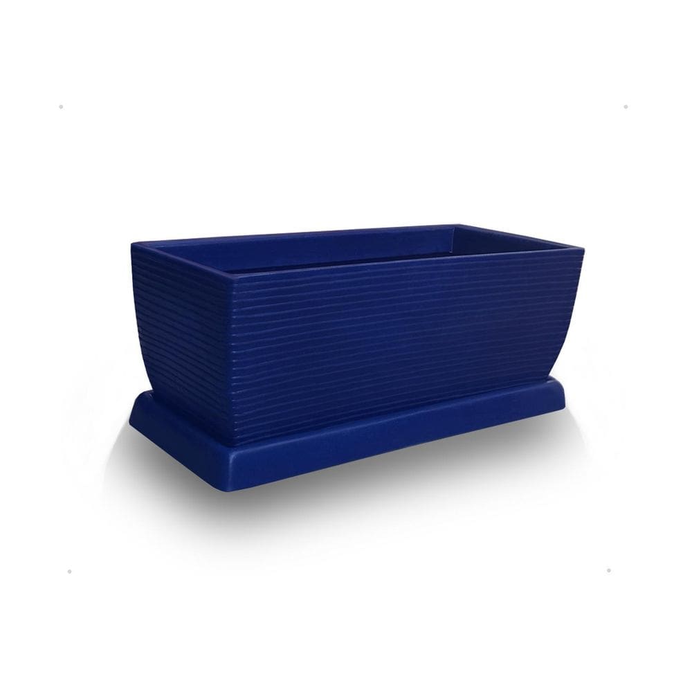 Vaso De Planta Jardineira + Prato Polietileno 60X25 Azul