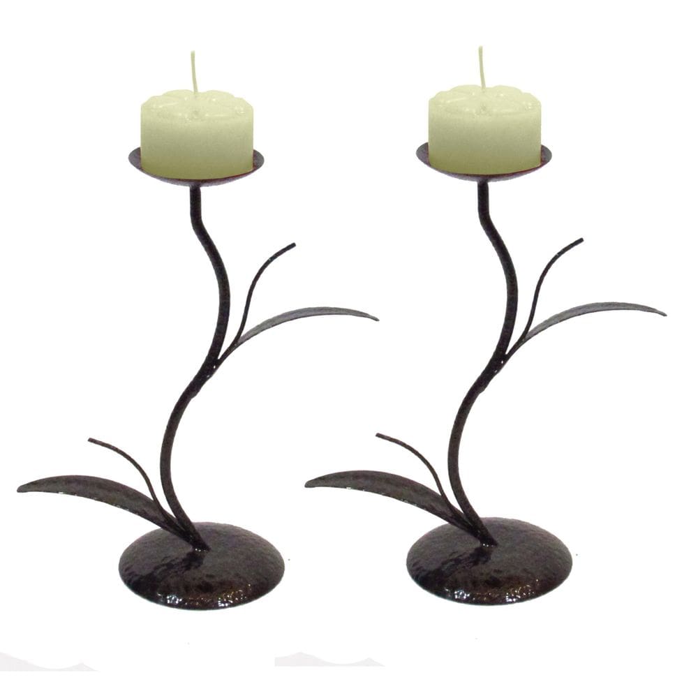2 Castiçal Folha Fina M 21Cm Vela Decoração Candelabro Porta