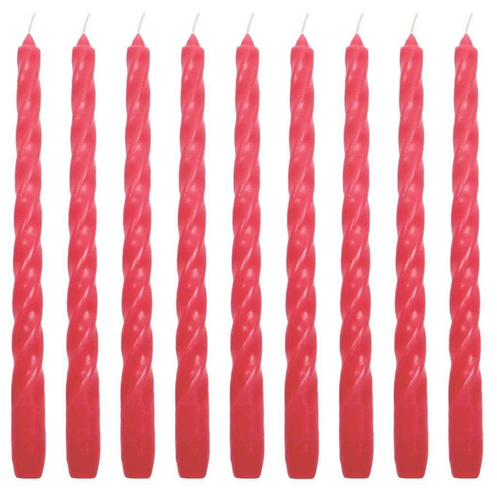 10 Vela Castiçal Torcida 26 Cm Vermelha Decoração Comprida