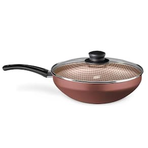 Panela Wok Flora Super Flon Alumínio Chocolate 28Cm 4,3L Mta