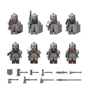Set 8 Bonecos Blocos De Montar O Hobbit Anão Dwarf Warrior