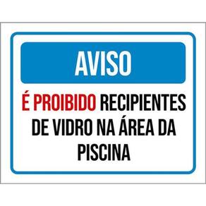 Kit 5 Placas Aviso Proibido Recipientes Vidro Piscina Azul