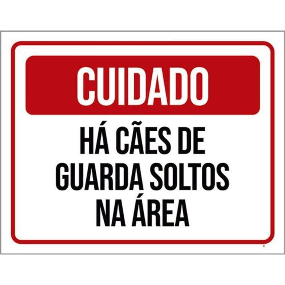 Kit 3 Placas De Sinalização Cuidado Cães Guarda Soltos Área