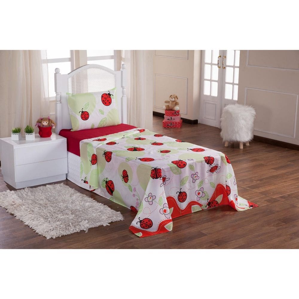 Jogo De Lençol De Solteiro Infantil Com 3 Peças Joaninha