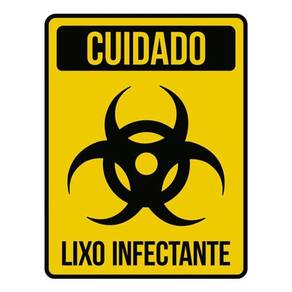 Kit 3 Placas Sinalização - Cuidado Lixo Infectante Amarela