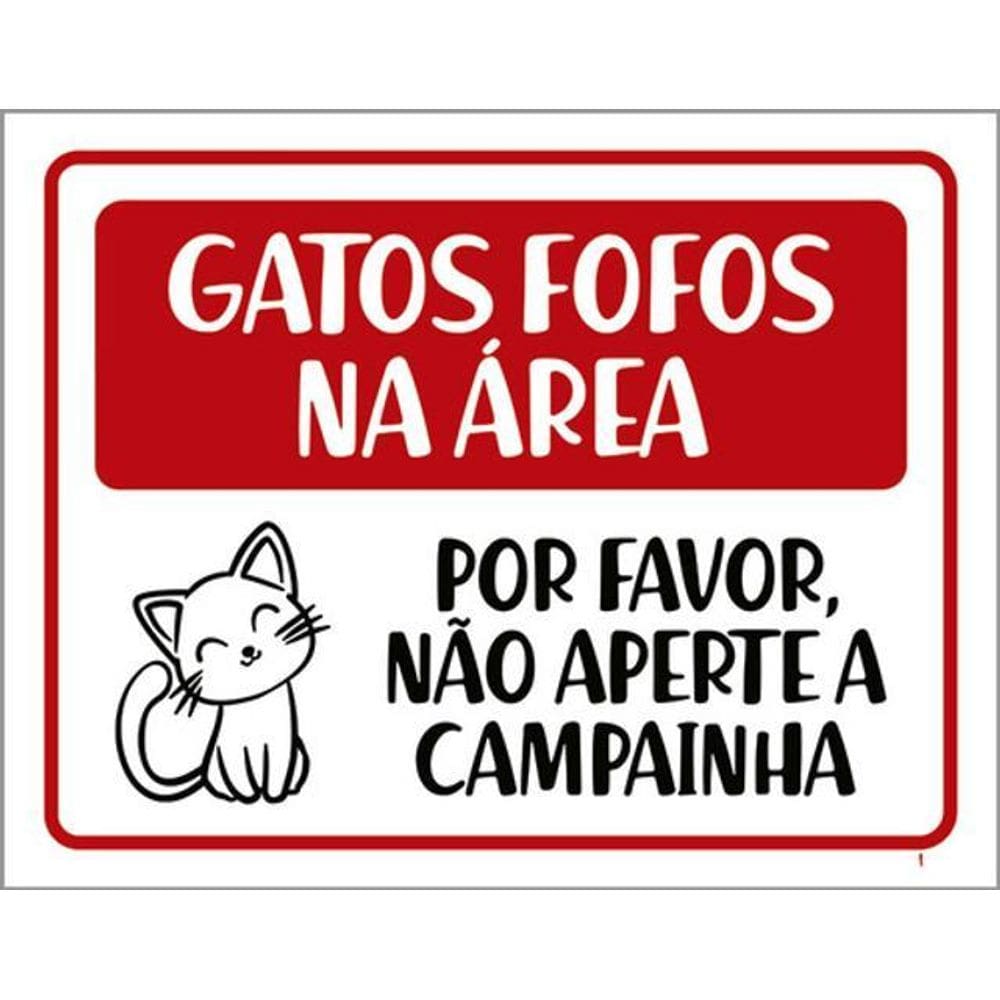 Kit 3 Placas Sinalização - Gatos Fofos Não Aperte Campainha