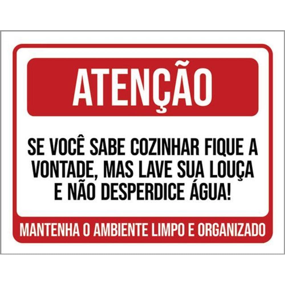 Kit 10 Placas Atenção Sabe Cozinhar Lave Louça Desperdice
