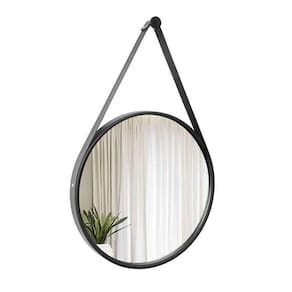 Espelho Adnet Preto Alça Corino Preta 60 Cm Redondo