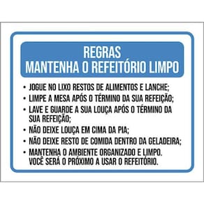 Kit 3 Placas Regras Mantenha Refeitório Limpo Lixo Limpe