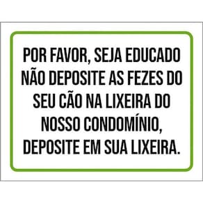 Kit 5 Placa Seja Educado Deposite Fezes Do Seu Cão36X46