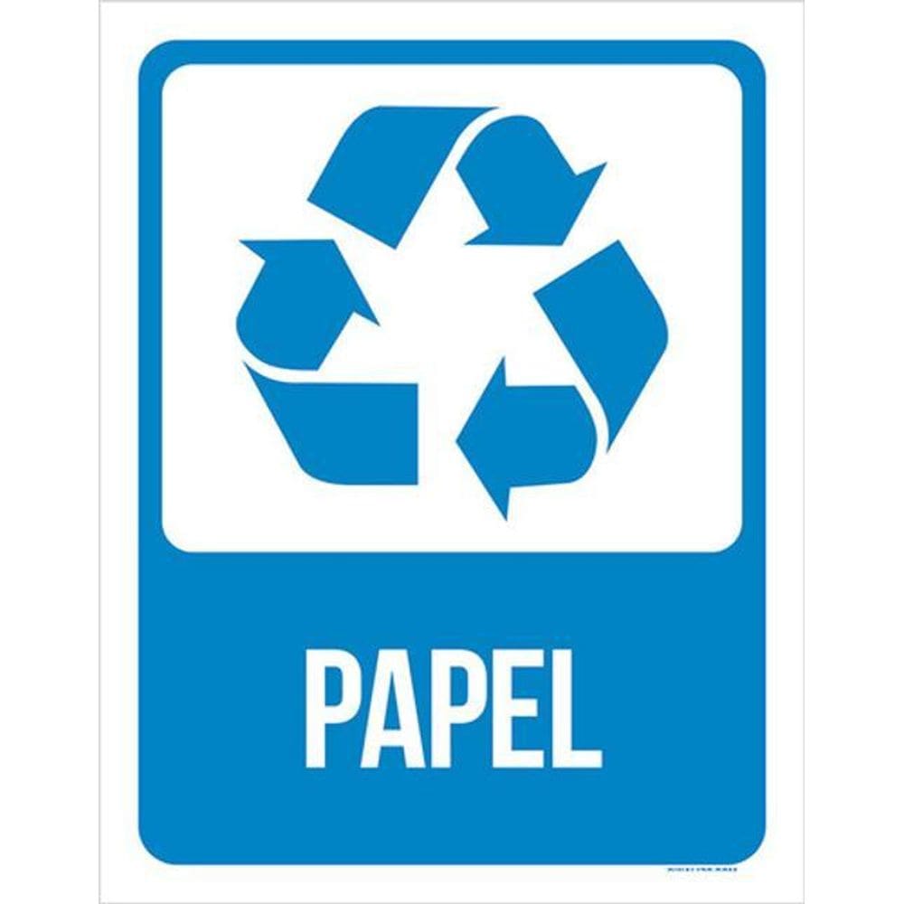 Kit 3 Placas Sinalização - Lixo Azul Papel