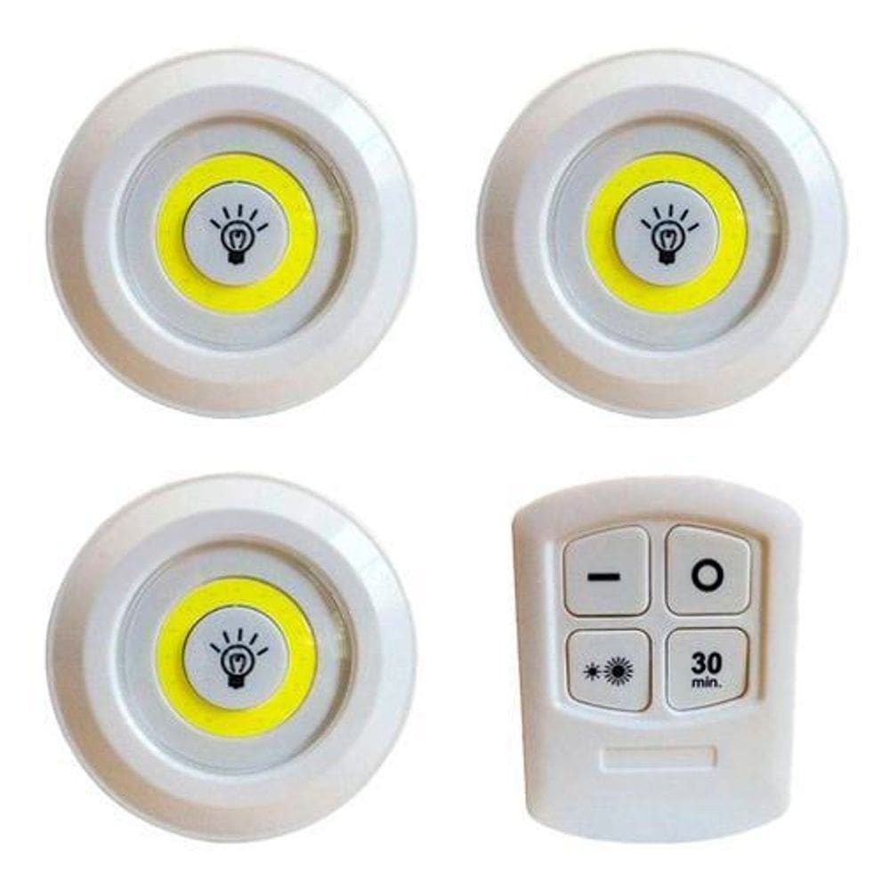 Kit 3 Lampada Luminaria Led Spot Sem Fio Controle Remoto