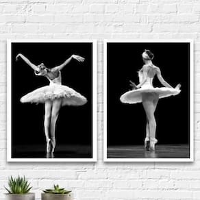 Kit 2 Quadros Fotografias Bailarinas 45X34Cm Madeira Branca