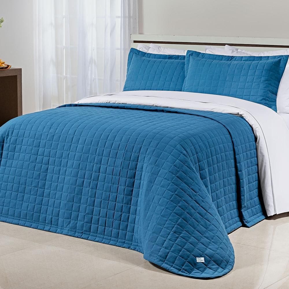 Cobre Leito Solteiro King Glass 2Pçs 200 Fios 100% Algodão Azul