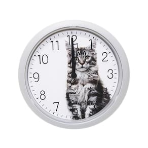 Relógio De Parede Sala Cozinha Gato Cat 24Cm Redondo Branco
