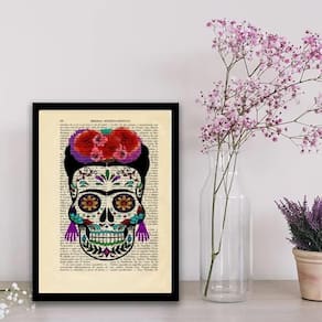 Quadro Caveira Mexicana Feminino 33X24Cm - Madeira Preta