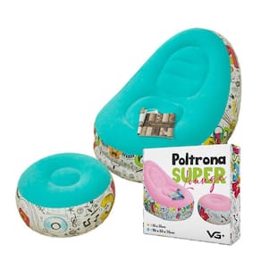 Poltrona Inflável Super Lounge Grafite com Puff Aveludado Vg Plus Azul