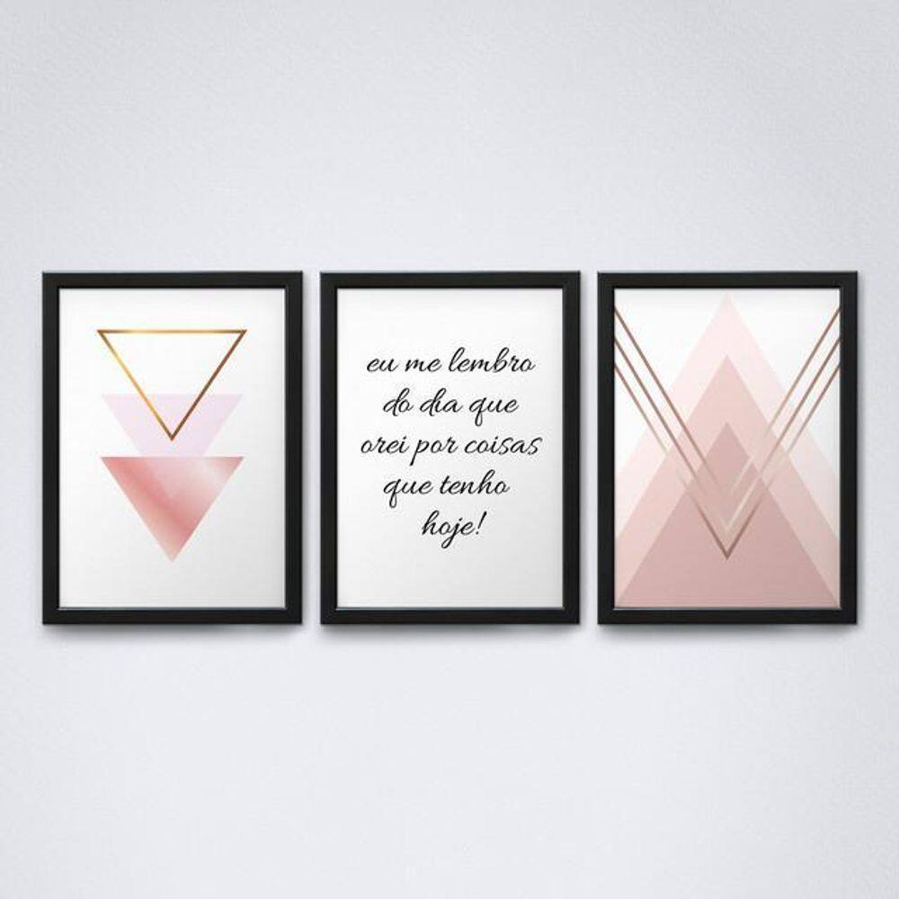Conjunto de 3 Quadros Decorativos 30x20cm Moldura Preta