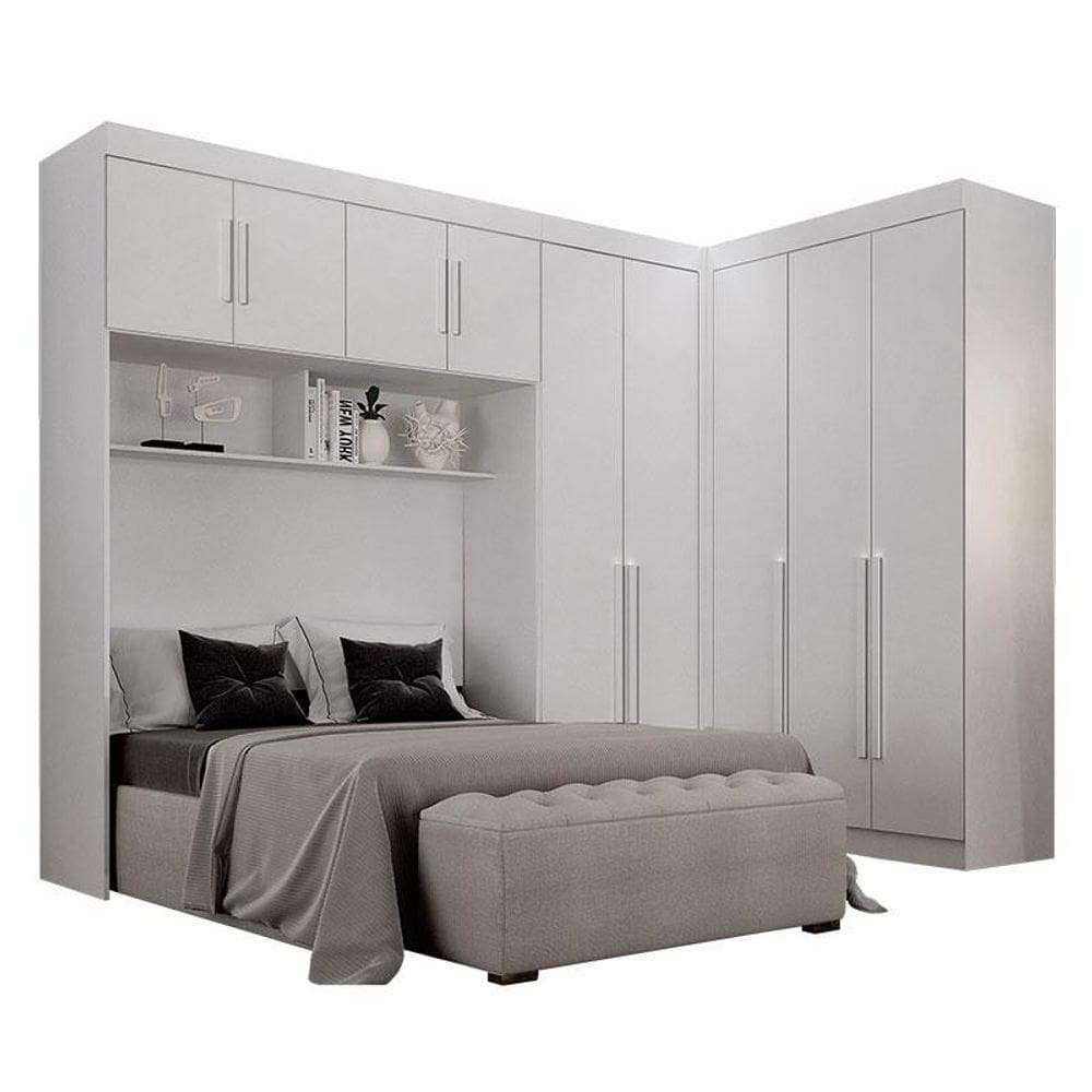 Quarto de Casal Modulado 9 Portas Orion Branco - Leifer Móveis