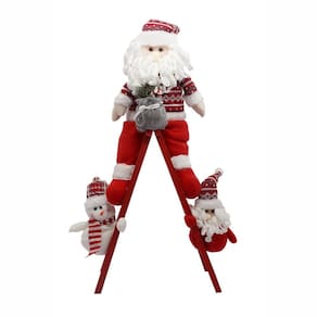 Escada De Natal Decorativa Em Poliéster Com Boneco 65cm Papai Noel
