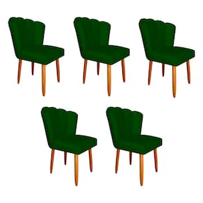 Kit 5 Cadeiras Estofada Premium Pétala Pés Palito - Veludo Verde