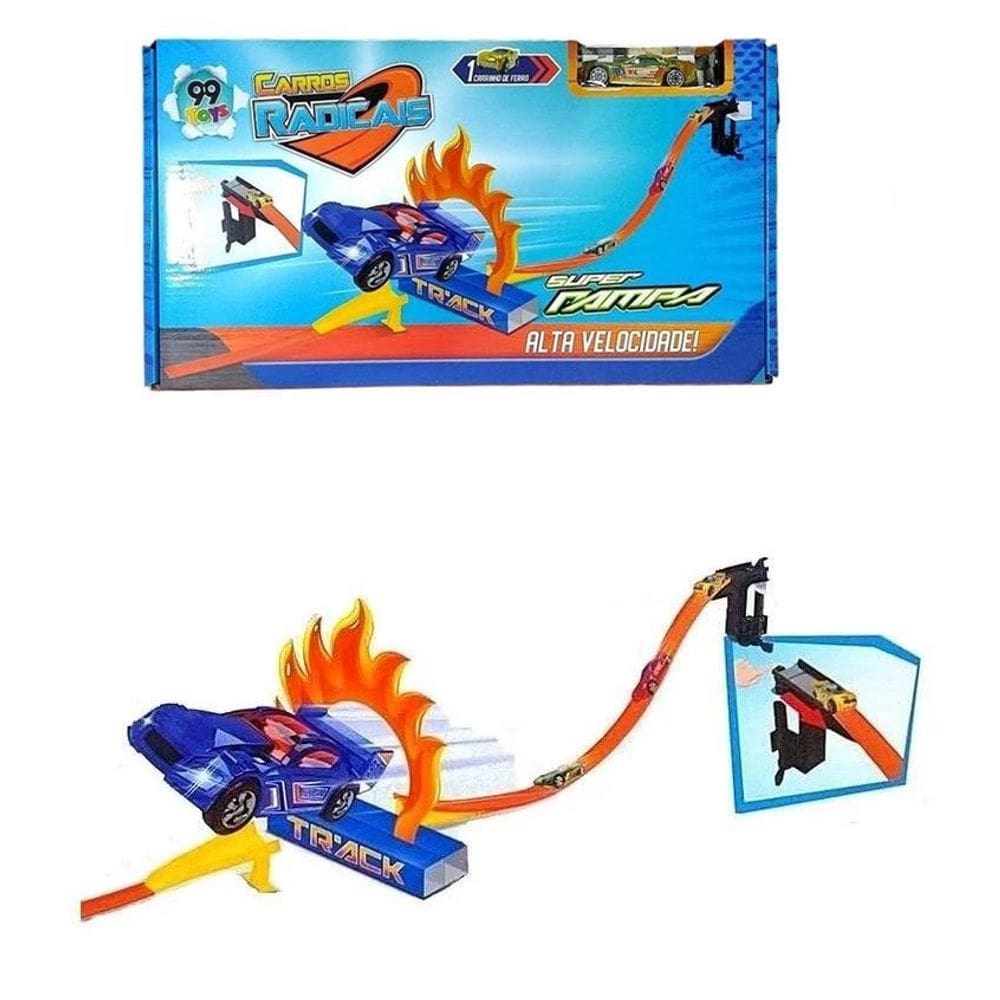 Pista Com Rampa Lançador De Carrinho - Azul