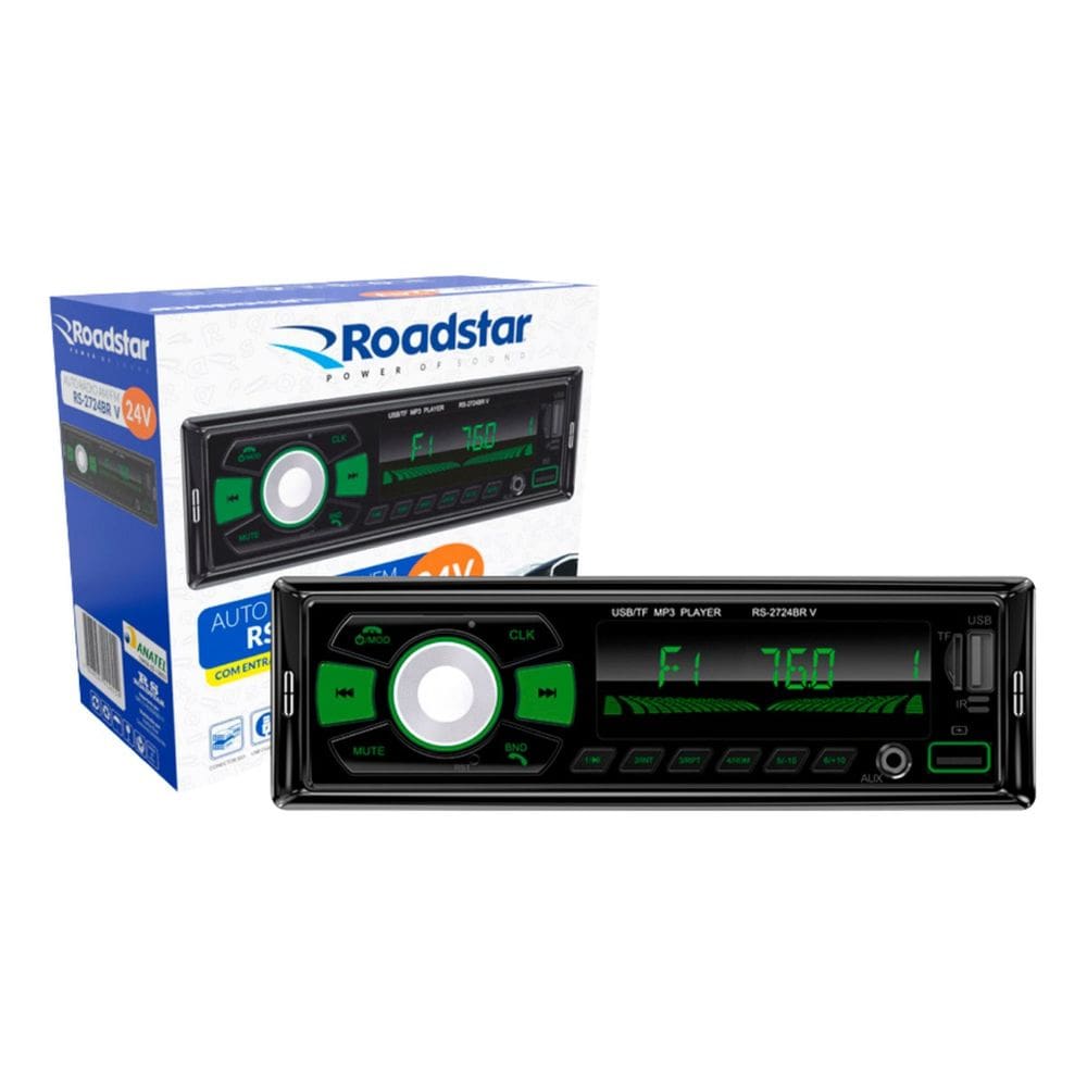 Rádio MP3 Player Roadstar RS2724BR 24V BT/2 USB/SD/AM/FM/Auxiliar C/Controle - 4 x 52w