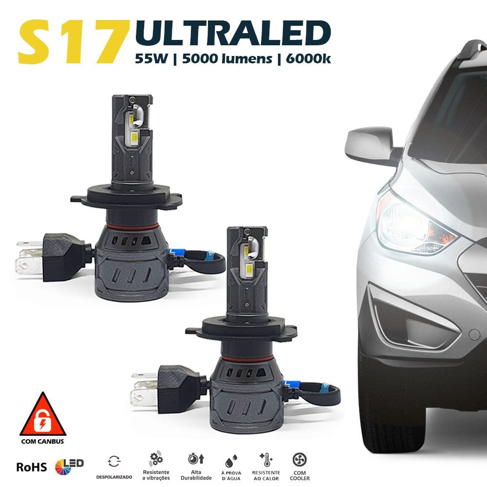 Par Lâmpadas H4 Farol Alto Baixo Renault Clio Ultra Led 10000 Lumens Canbus Canceller Não Acusa 1999 2000 2001 2002 2003