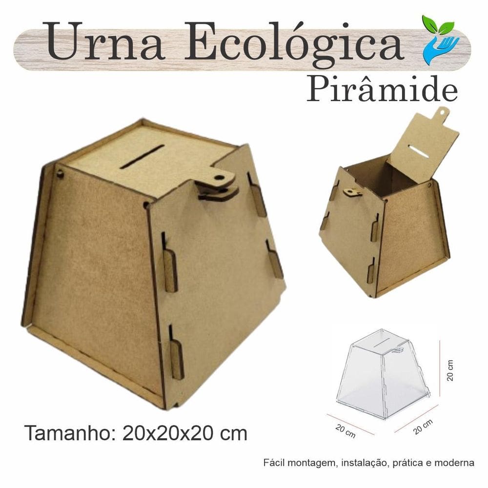 Urna Madeira Sorteio Caixa Sugestões Piramide 20 X 20 Mdf