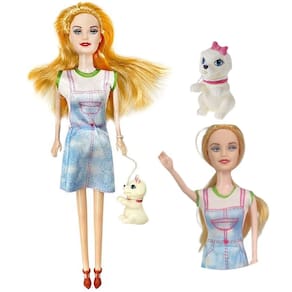 Boneca Cachorrinho Infantil Princesa com Seu Pet Brinquedo Divertido Criança Criançada
