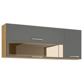Armário Aéreo Ametista com 2 Portas Basculantes 1 com Vidro 120cm e 1 Porta 40cm Freijó Griz - Kits paraná