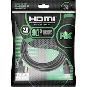 Cabo Hdmi L 3m 90 Graus Blindado 2.0 Ethernet 3 Metros 4k 3d