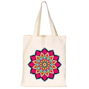 Bolsa Sacola Alça Entrelaçada Tecido Algodao Cru Confortavel Mandala Colorida Rave Moderna