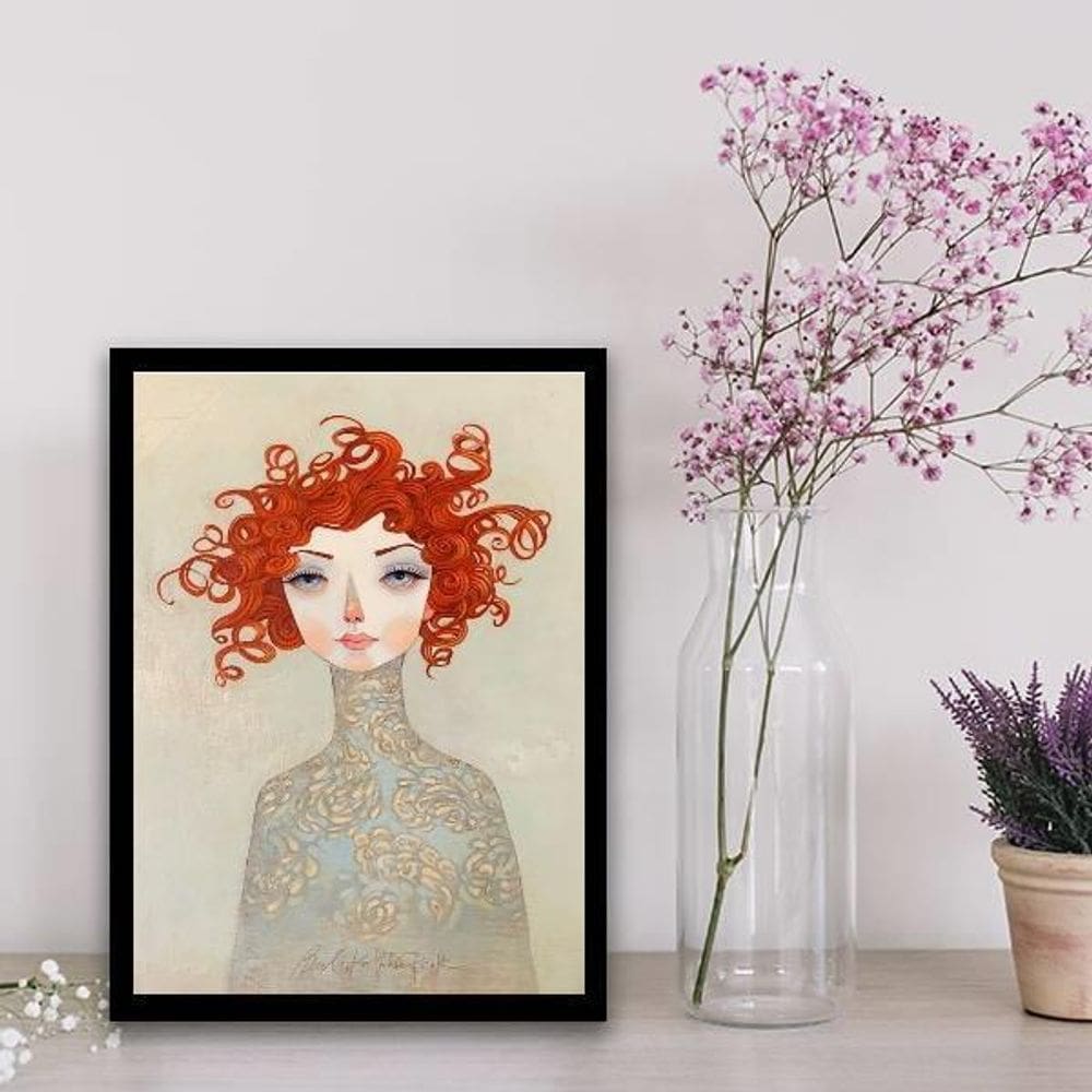Quadro Decorativo Mulher Ruiva 33X24Cm Com Vidro - Preta