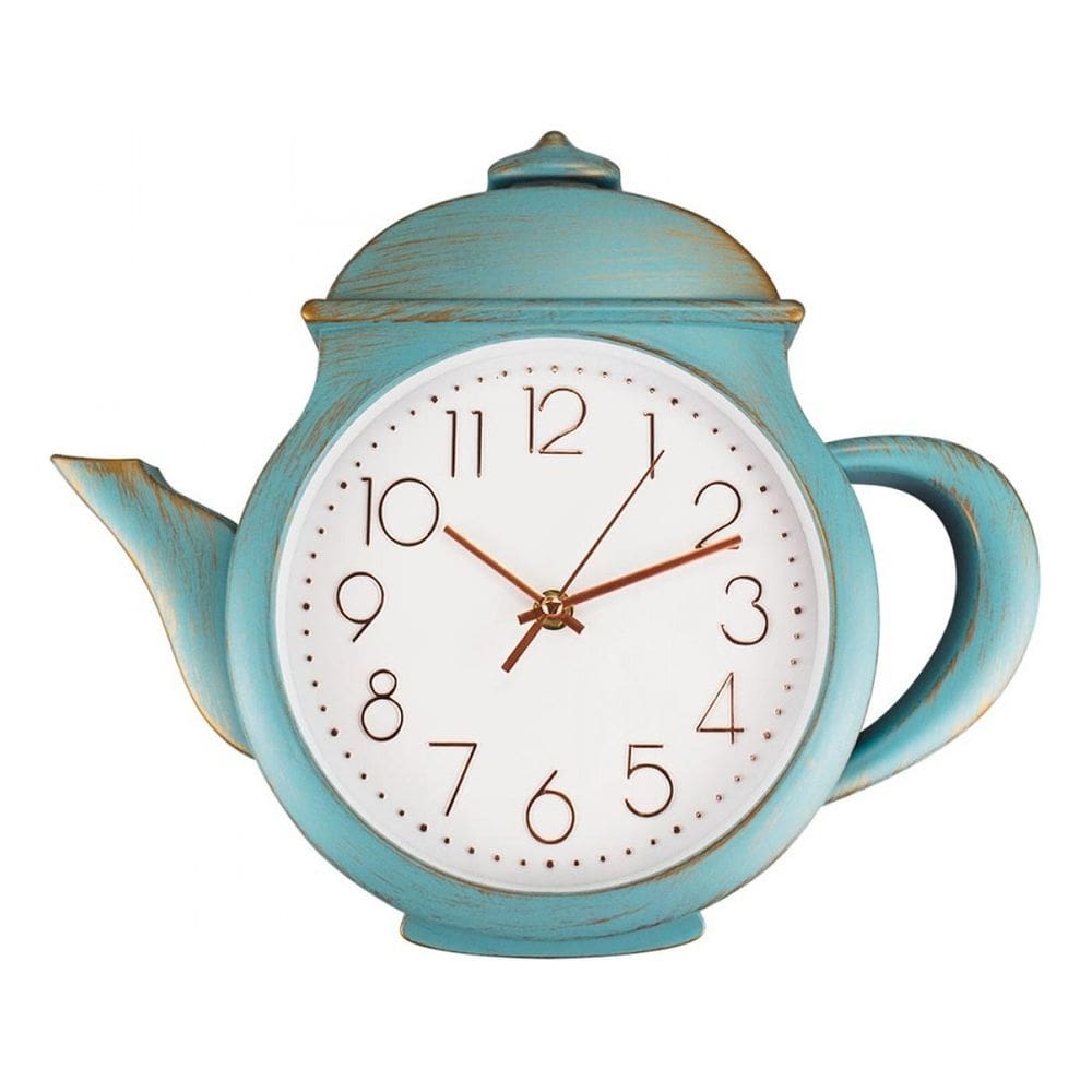Relógio Decoração Criativo Cozinha Retrô Bule Branco / Azul
