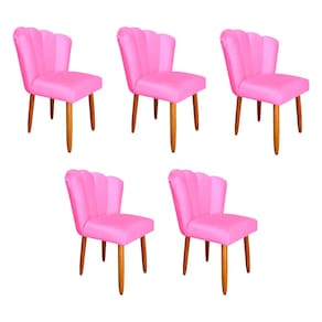 Kit 5 Cadeiras Estofada Premium Pétala Pés Palito - Veludo Rose
