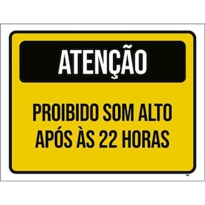 Kit 3 Placas Amarela Atenção Proibido Som Alto Após 22 Horas