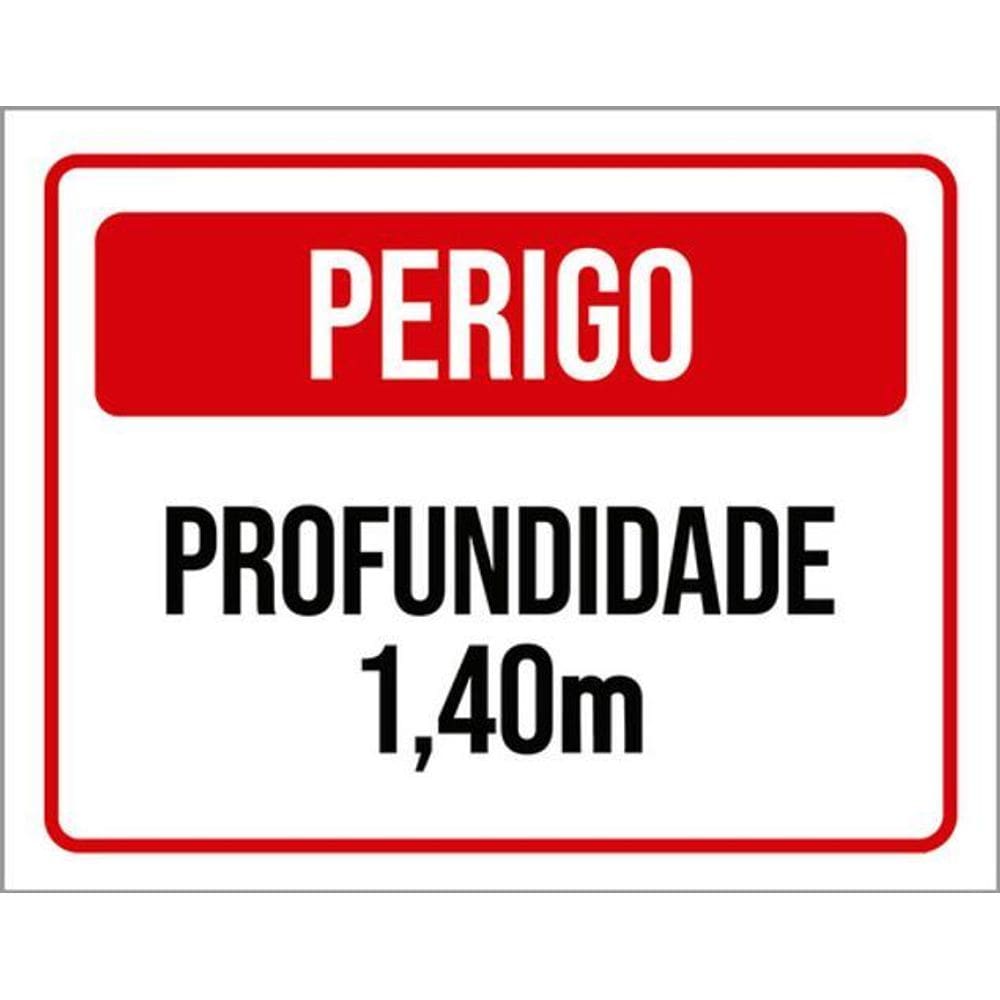 Kit 3 Placas Sinalização - Perigo Profundidade 1,40 Metros