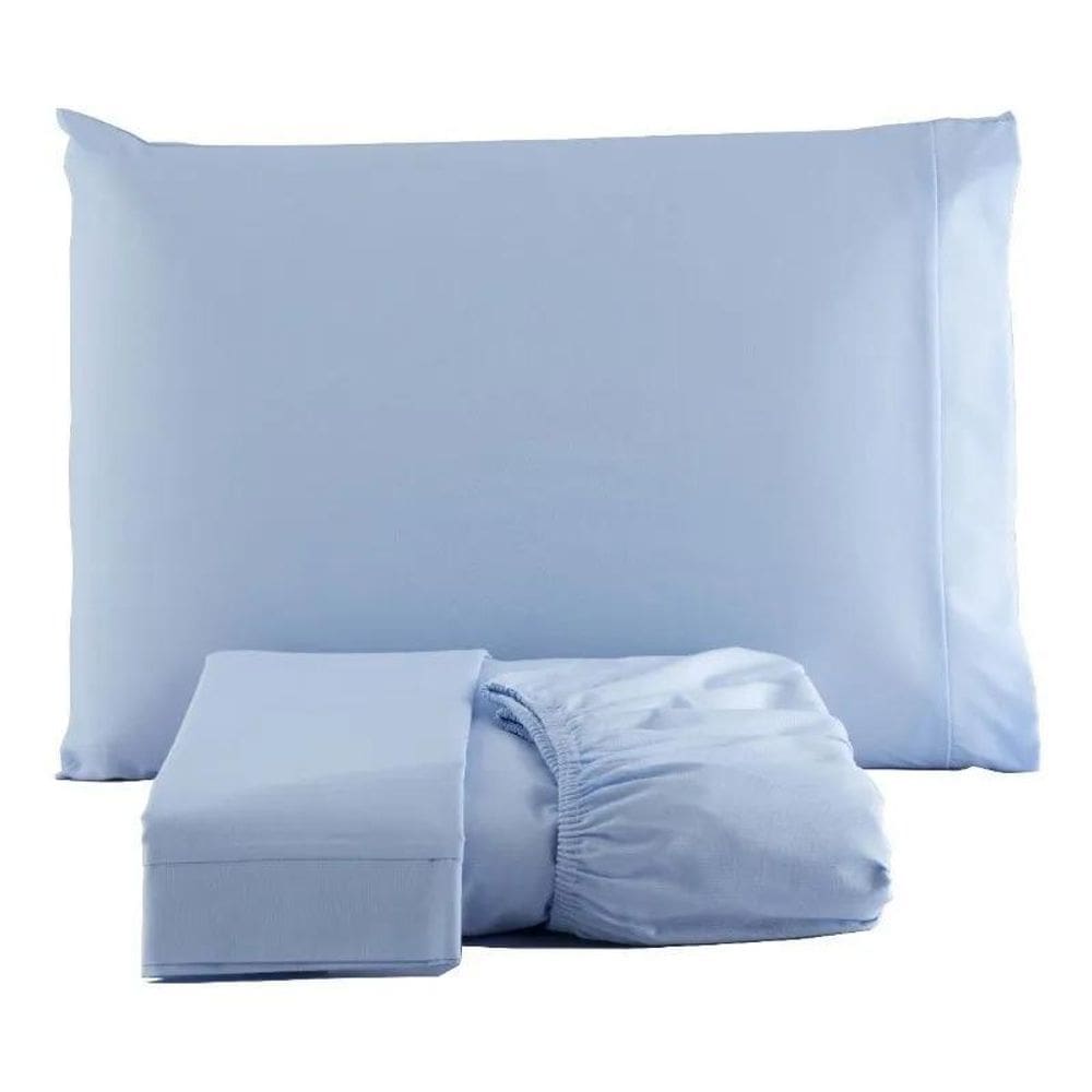 Jogo De Lençol Percal 180 Fios Casal Queen 3 Peças Azul