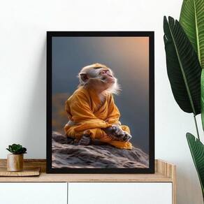 Quadro Decorativo Meditação - Macaquinho 33X24Cm - Com Vidro