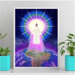 Quadro Chama Violeta Saint Germain Mundo 24X18 Vidro Branca