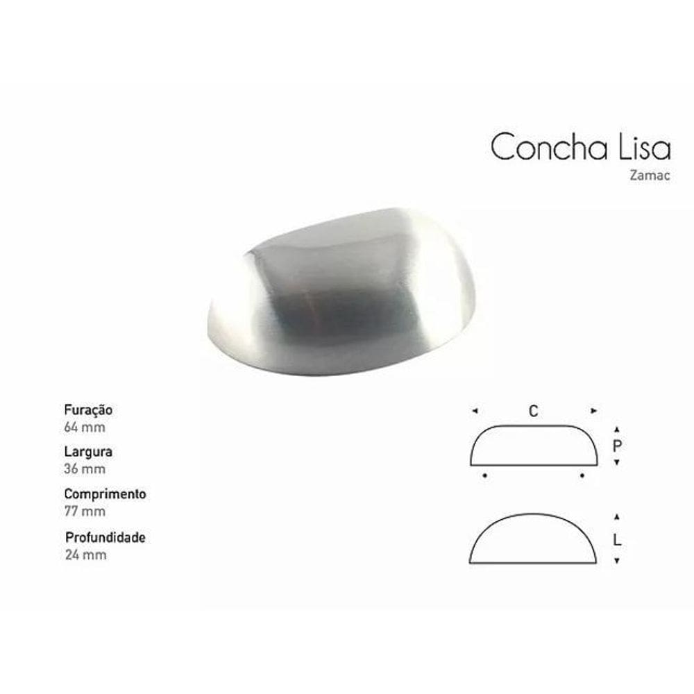 Puxador Concha Lisa 64Mm Cromado - Gruppa