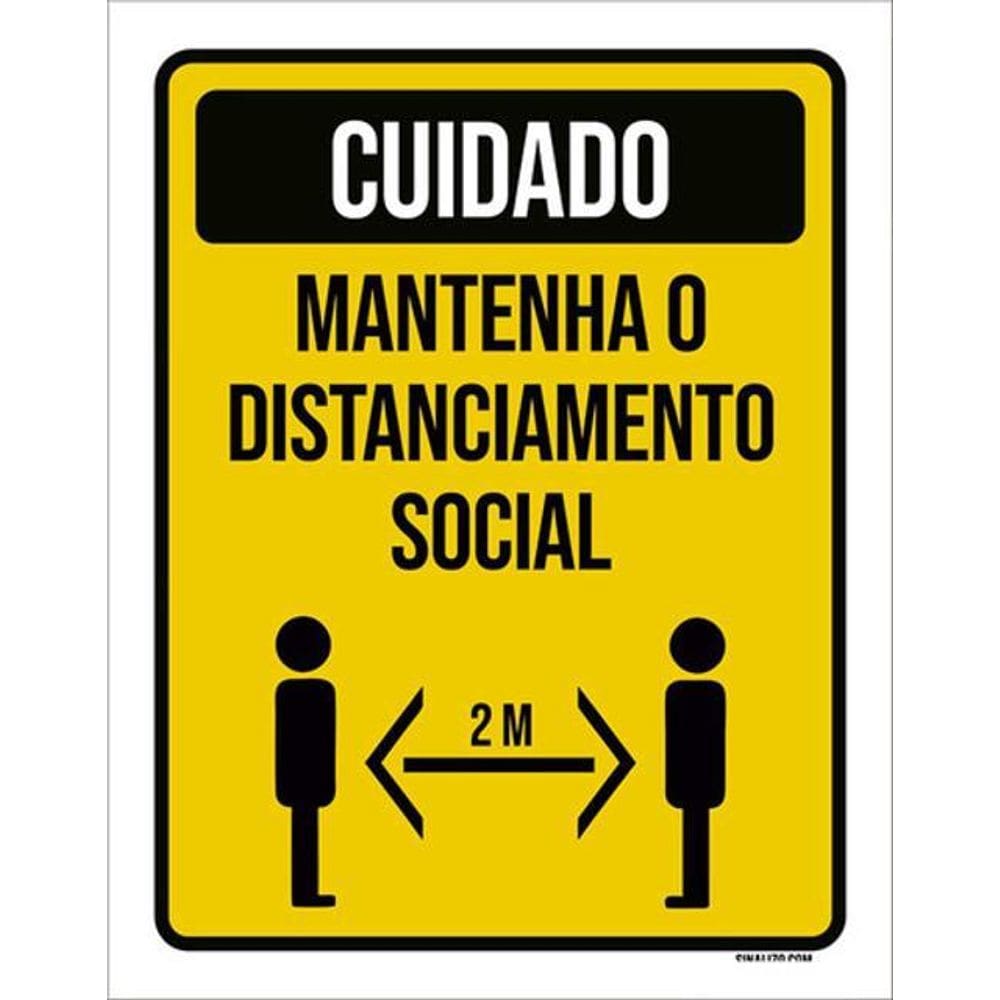 Kit 3 Placa Cuidado Mantenha Distanciamento Social 2M 36X46