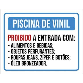 Kit 3 Placas Piscina Vinil Proibido Alimentos Bebidas